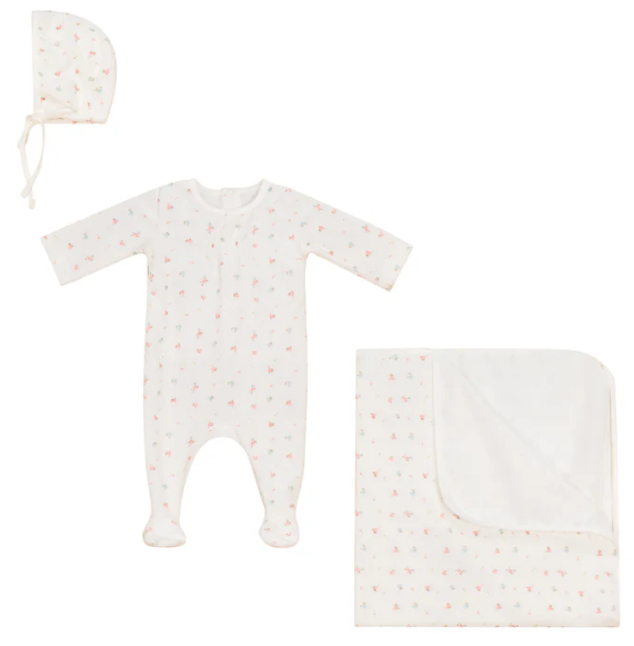 BUBANI VELOUR STRETCHIE W/HAT & BLANKET(1M-6M)