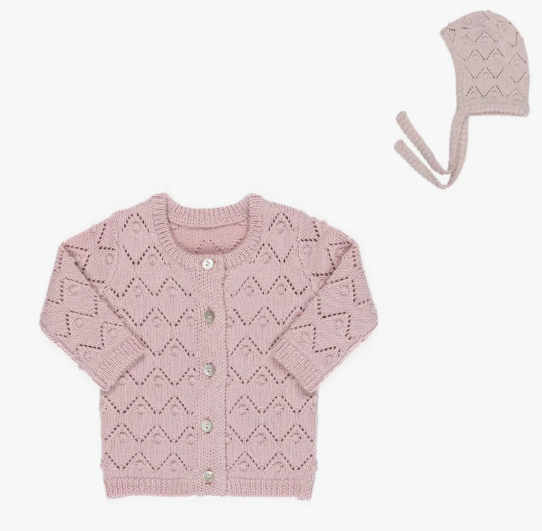 KIPP CHUNKY CARDIGAN & BONNET SET(3M-6M)