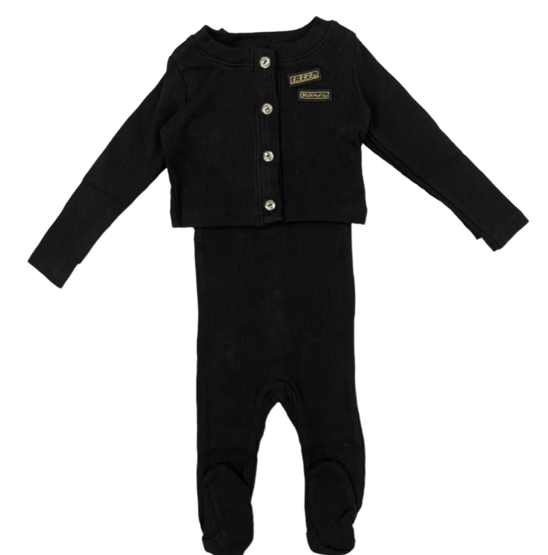 LITTLE PARNI RIB STRETCHY + CARDIGAN(6M-12M)