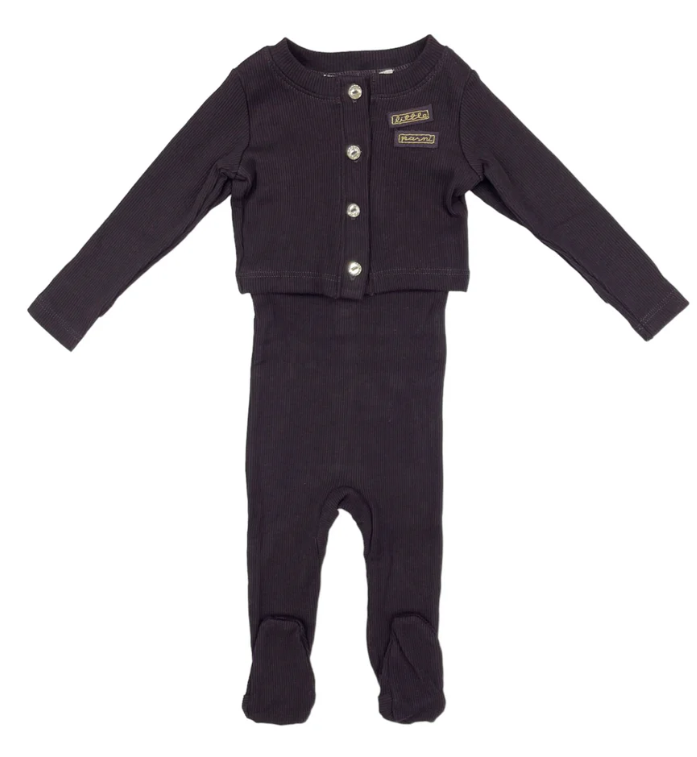 LITTLE PARNI RIB STRETCHY + CARDIGAN(6M-12M)