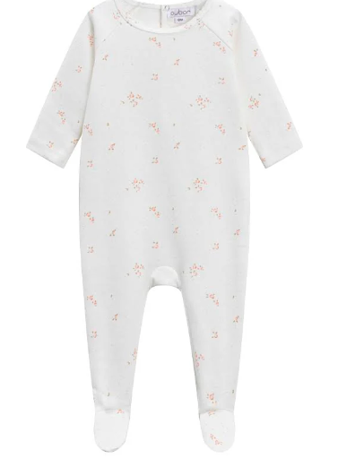 OUBON FLORAL FOOTIE W/BEANIE (3M-12M)